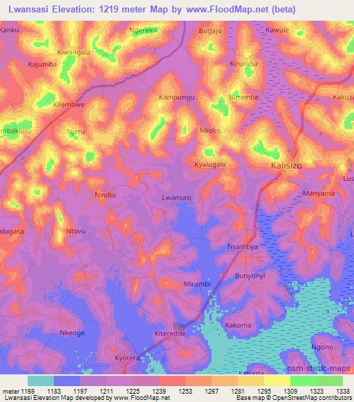 Lwansasi,Uganda Elevation Map
