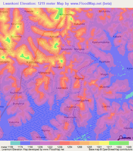 Lwankoni,Uganda Elevation Map