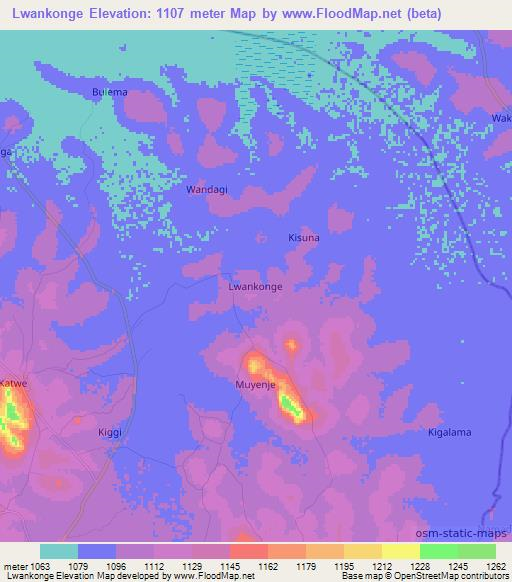 Lwankonge,Uganda Elevation Map