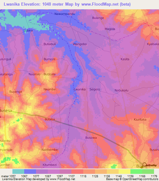 Lwanika,Uganda Elevation Map