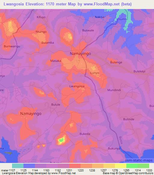 Lwangosia,Uganda Elevation Map