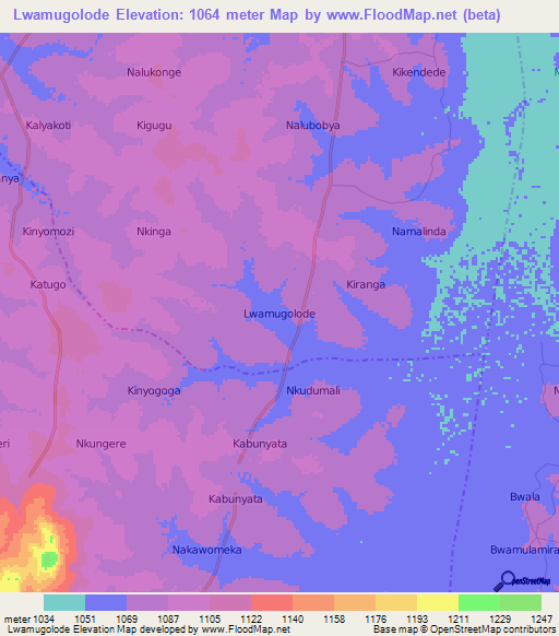 Lwamugolode,Uganda Elevation Map