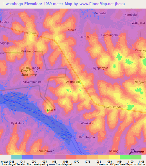 Lwamboga,Uganda Elevation Map