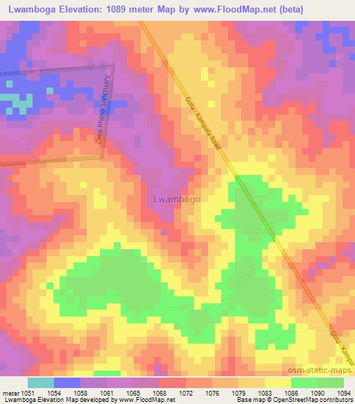 Lwamboga,Uganda Elevation Map