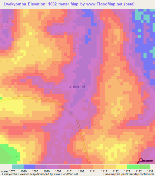 Lwakyomba,Uganda Elevation Map