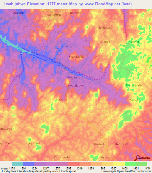 Lwabijubwa,Uganda Elevation Map