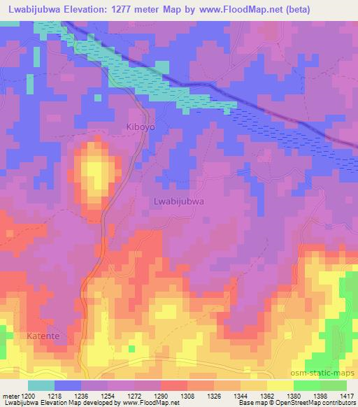 Lwabijubwa,Uganda Elevation Map