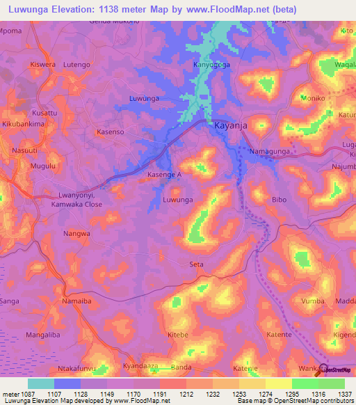 Luwunga,Uganda Elevation Map