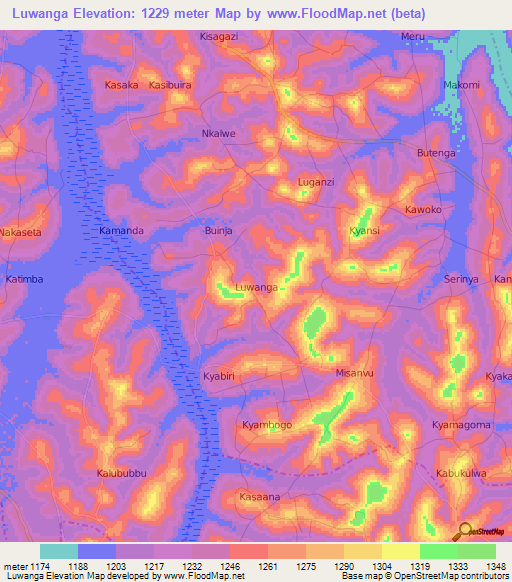 Luwanga,Uganda Elevation Map