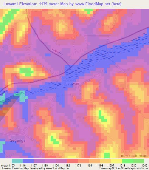 Luwami,Uganda Elevation Map