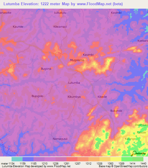 Lutumba,Uganda Elevation Map