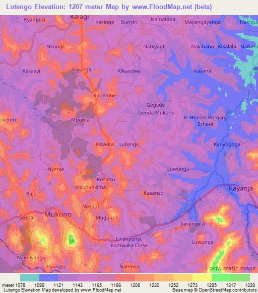 Lutengo,Uganda Elevation Map