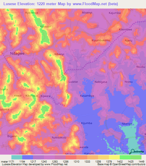 Lusese,Uganda Elevation Map