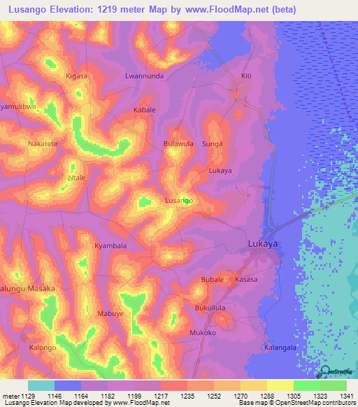Lusango,Uganda Elevation Map