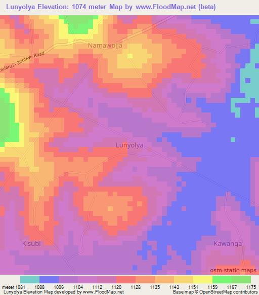 Lunyolya,Uganda Elevation Map