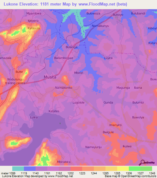 Lukone,Uganda Elevation Map