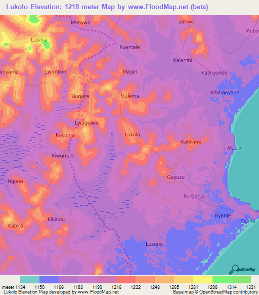 Lukolo,Uganda Elevation Map