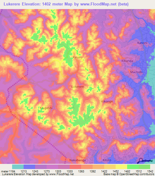 Lukerere,Uganda Elevation Map