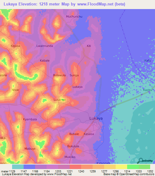 Lukaya,Uganda Elevation Map
