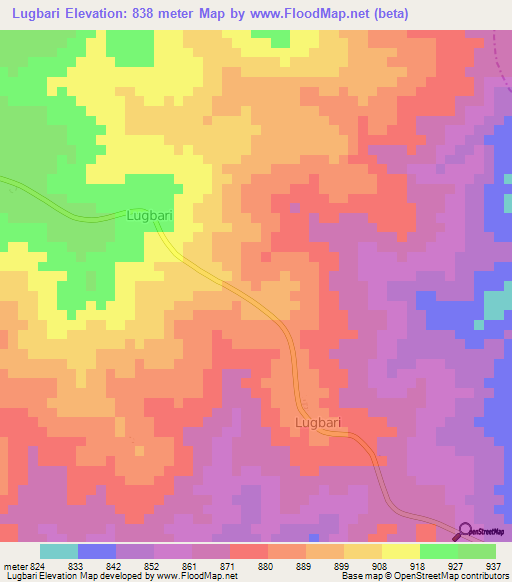 Lugbari,Uganda Elevation Map