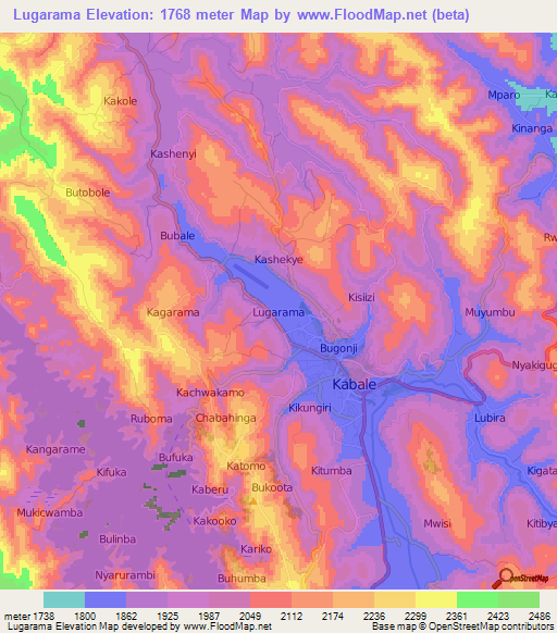Lugarama,Uganda Elevation Map