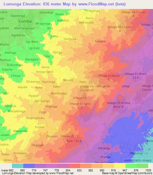 Lomunga,Uganda Elevation Map