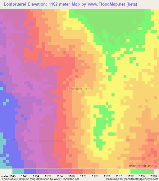 Lomoruarei,Uganda Elevation Map