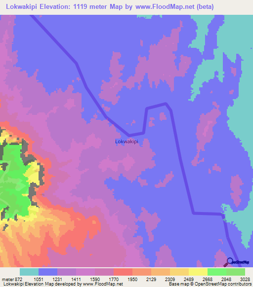 Lokwakipi,Uganda Elevation Map