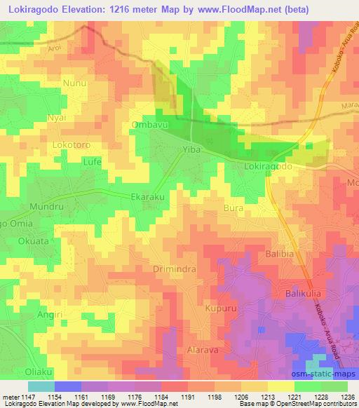 Lokiragodo,Uganda Elevation Map