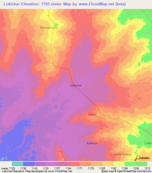 Lokichar,Uganda Elevation Map