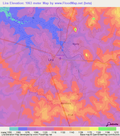 Lira,Uganda Elevation Map
