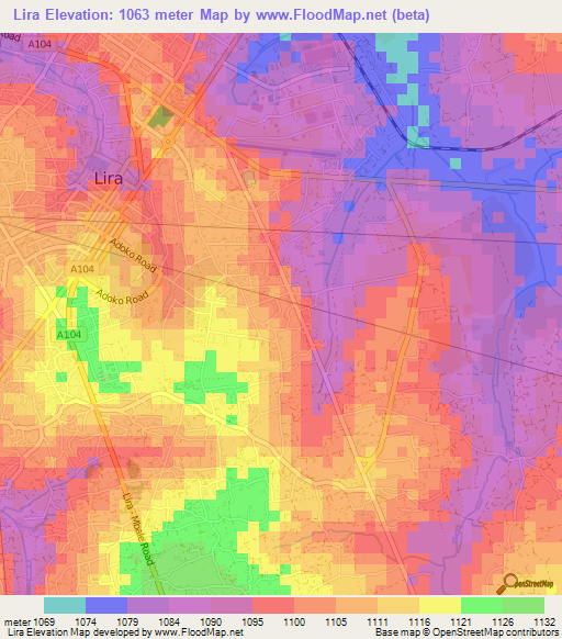 Lira,Uganda Elevation Map