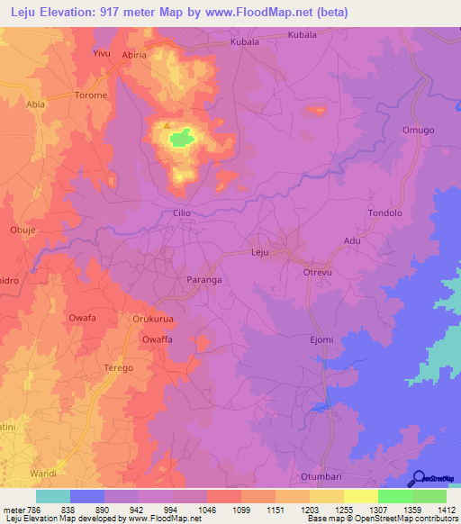 Leju,Uganda Elevation Map