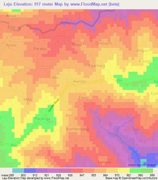 Leju,Uganda Elevation Map