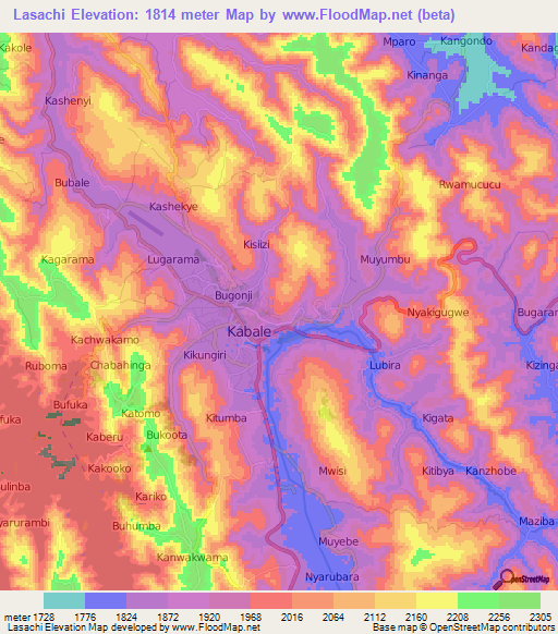 Lasachi,Uganda Elevation Map