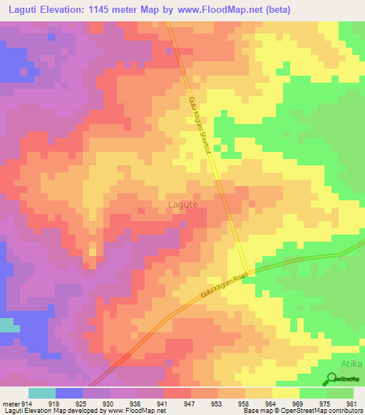 Laguti,Uganda Elevation Map