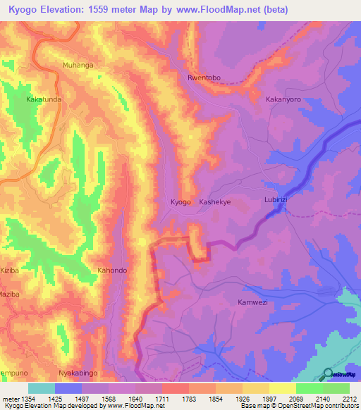 Kyogo,Uganda Elevation Map
