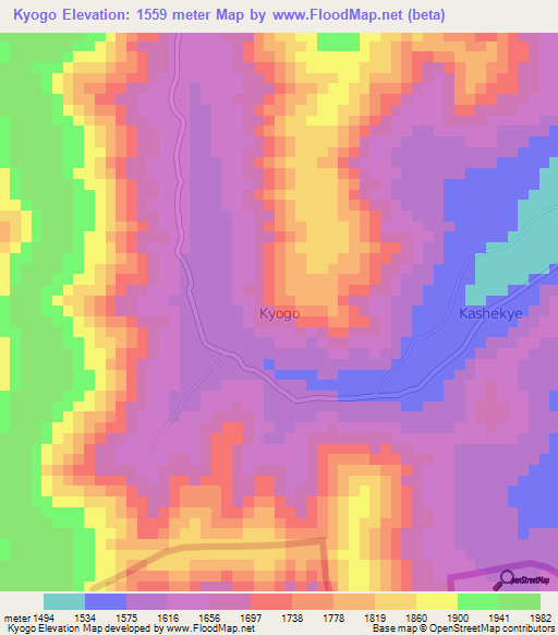 Kyogo,Uganda Elevation Map