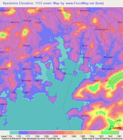 Kyesimira,Uganda Elevation Map