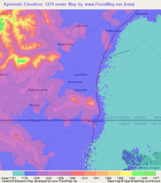 Kyesimbi,Uganda Elevation Map