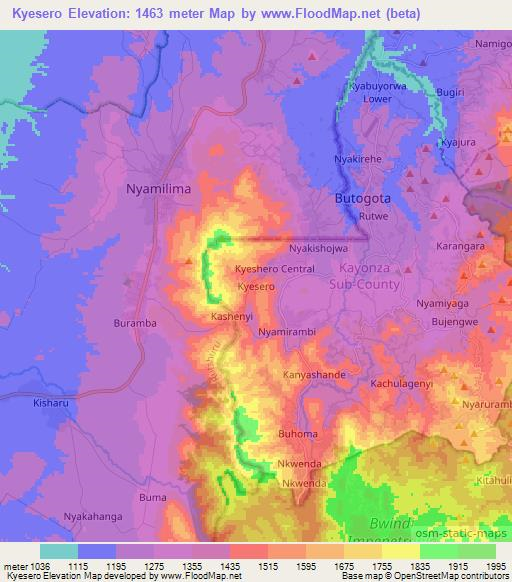 Kyesero,Uganda Elevation Map