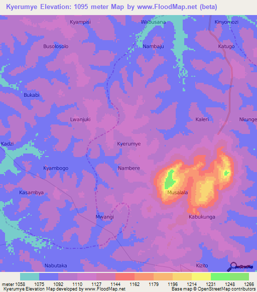 Kyerumye,Uganda Elevation Map