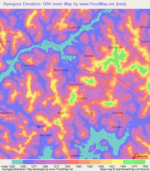 Kyengeza,Uganda Elevation Map