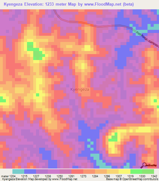 Kyengeza,Uganda Elevation Map