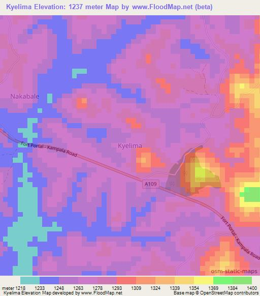 Kyelima,Uganda Elevation Map