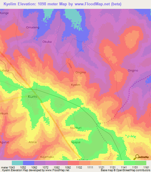 Kyelim,Uganda Elevation Map