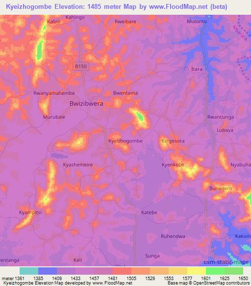 Kyeizhogombe,Uganda Elevation Map