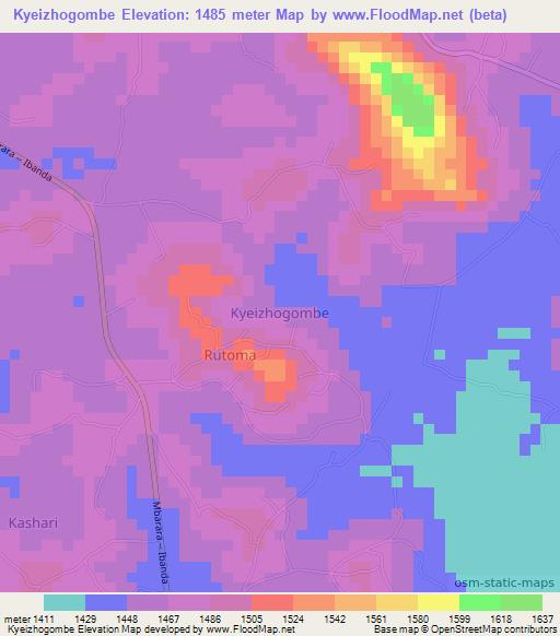 Kyeizhogombe,Uganda Elevation Map