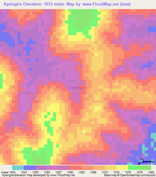 Kyeingira,Uganda Elevation Map