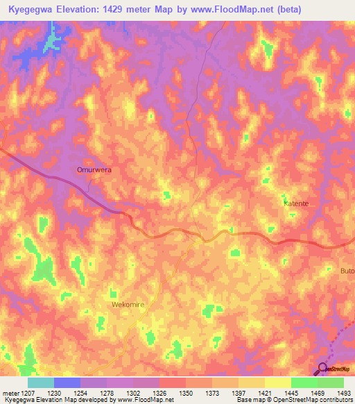 Kyegegwa,Uganda Elevation Map